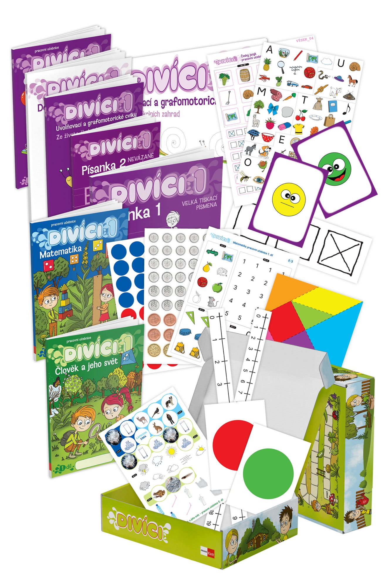 Divíci 1 – rozšířený žákovský balíček – Český jazyk GEN [nevázané písmo] + Matematika + Člověk a jeho svět