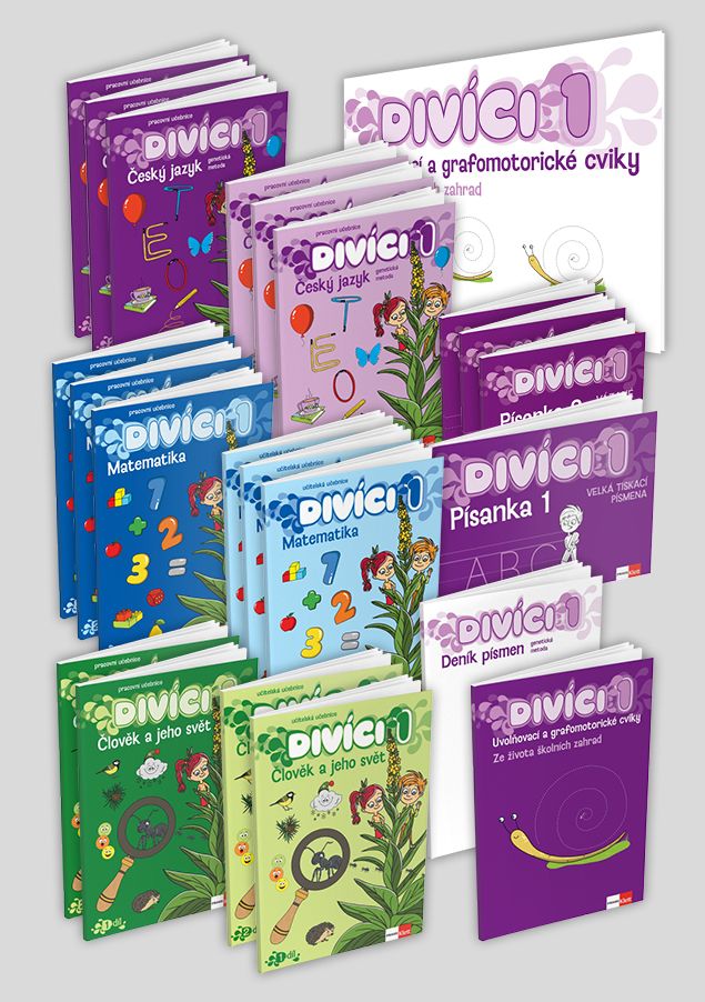 Divíci 1 – základní učitelský balíček – Český jazyk GEN [vázané písmo] + Matematika + Člověk a jeho svět