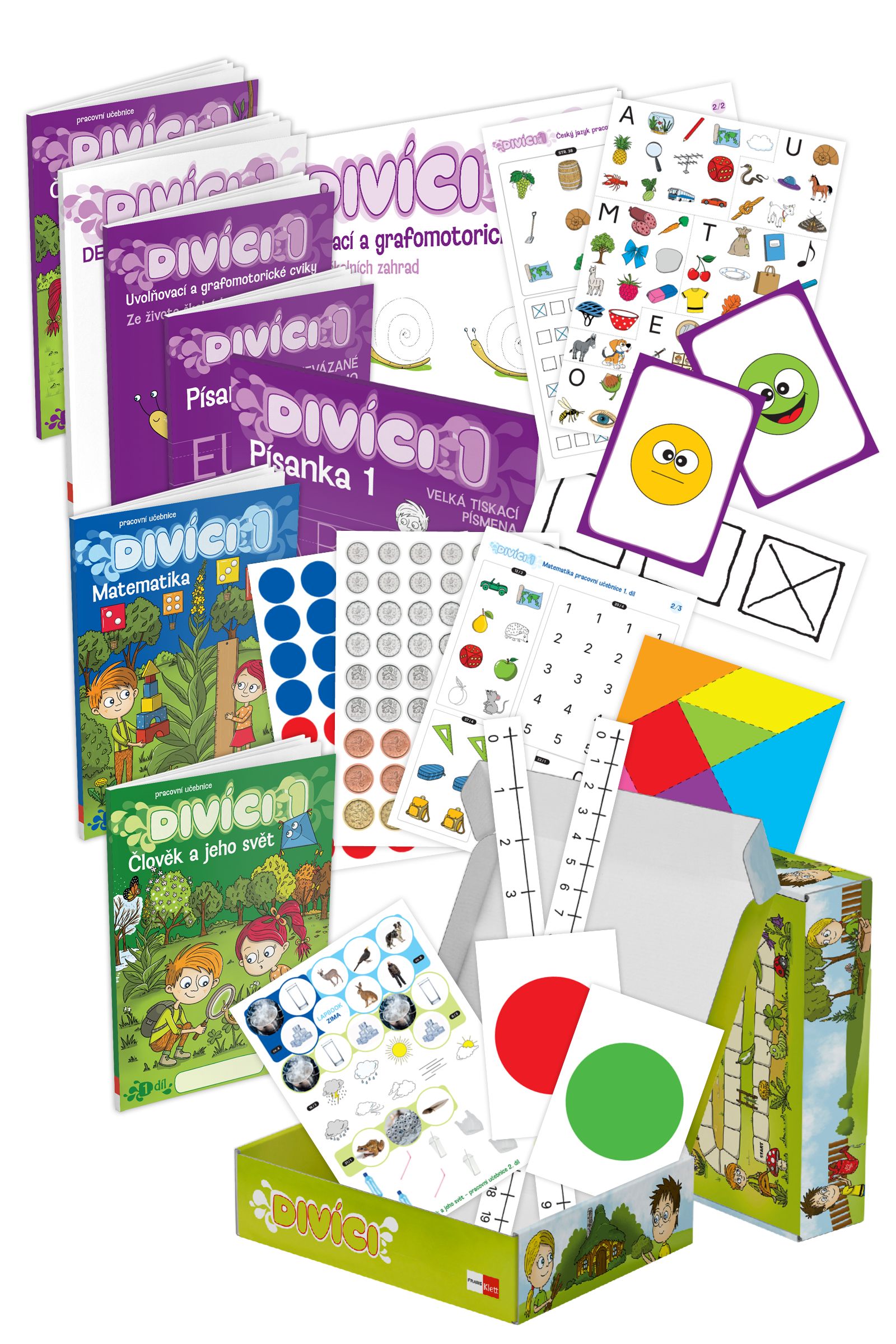 Divíci 1 – rozšířený žákovský balíček – Český jazyk GEN [nevázané písmo] + Matematika + Člověk a jeho svět