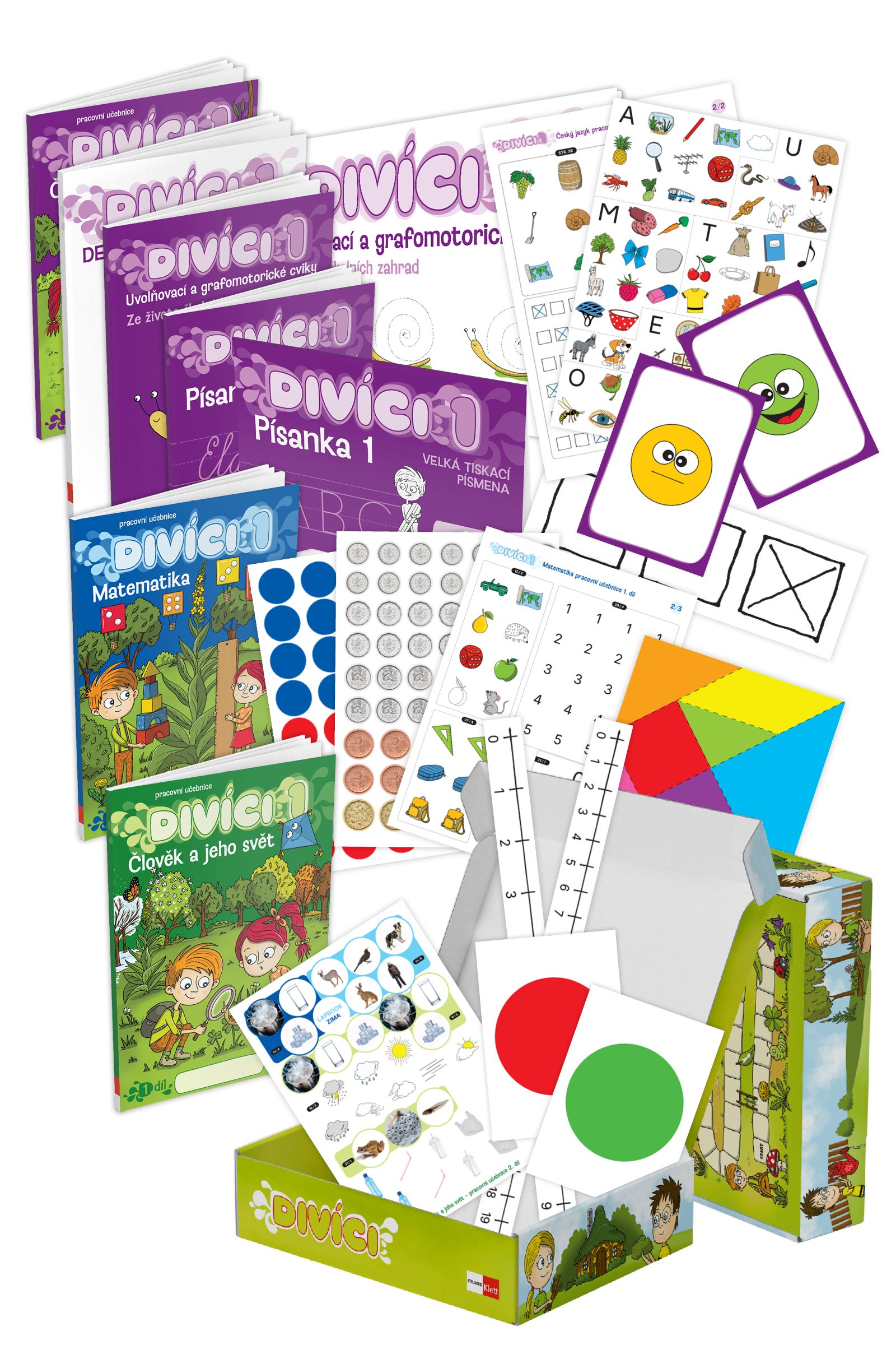 Divíci 1 – rozšířený žákovský balíček – Český jazyk GEN [vázané písmo] + Matematika + Člověk a jeho svět