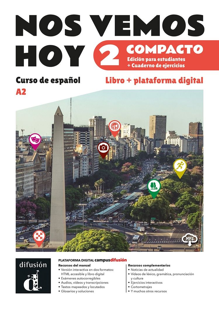 !Nos vemos! hoy Compacto 2 (A2) – Edición híbrida Libro del alumno / Cuaderno de ejercicios + Campus (12 meses) (monolingvní vydání)