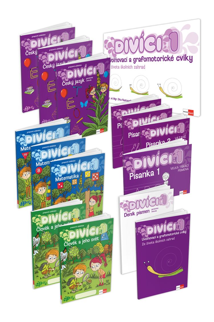 Divíci 1 – základní žákovský balíček – Český jazyk GEN [vázané písmo] + Matematika + Člověk a jeho svět