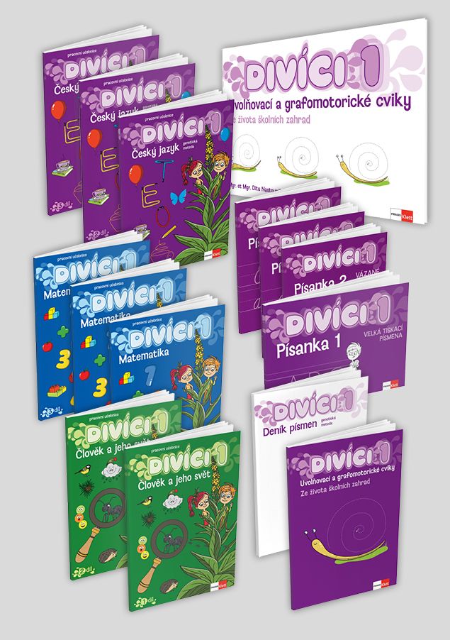 Divíci 1 – základní žákovský balíček – Český jazyk GEN [vázané písmo] + Matematika + Člověk a jeho svět