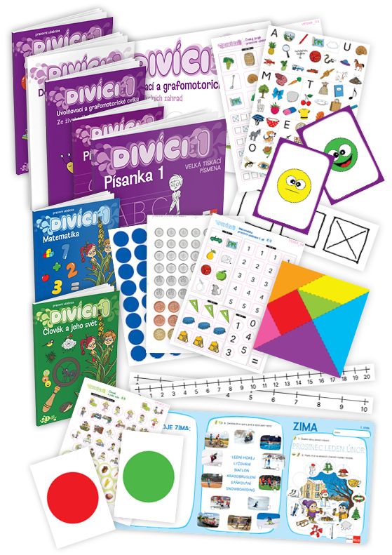 Divíci 1 – rozšířený žákovský balíček – Český jazyk GEN [vázané písmo] + Matematika + Člověk a jeho svět