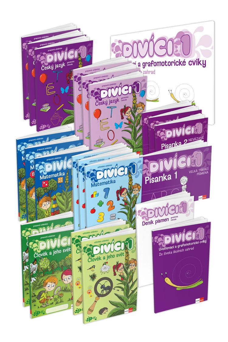 Divíci 1 – základní učitelský balíček – Český jazyk GEN [nevázané písmo] + Matematika + Člověk a jeho svět