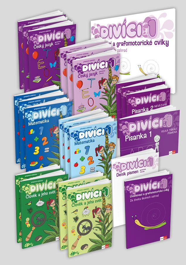 Divíci 1 – základní učitelský balíček – Český jazyk GEN [nevázané písmo] + Matematika + Člověk a jeho svět